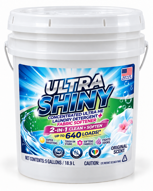 Ultra Shiny 2-in-1 Laundry Detergent + Fabric Softener – Original Scent, 5 Gallon.